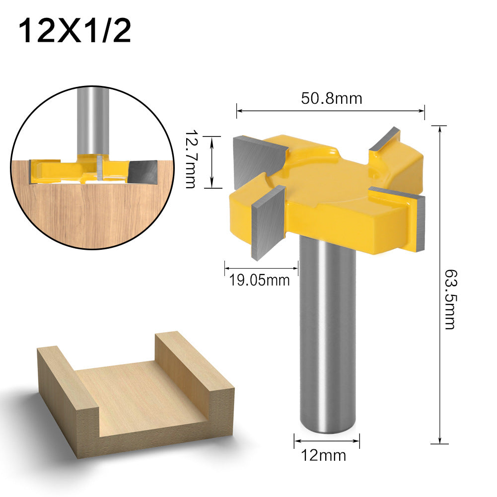 Four-blade T-knife slotting knife yellow woodworking milling cutter engraving machine cutter head large slotting knife bottom cleaning knife