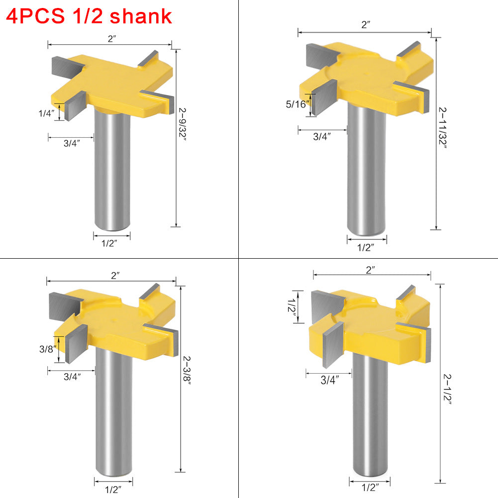 Four-blade T-knife slotting knife yellow woodworking milling cutter engraving machine cutter head large slotting knife bottom cleaning knife