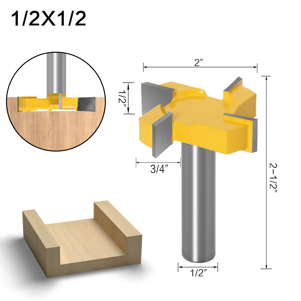 Four-blade T-knife slotting knife yellow woodworking milling cutter engraving machine cutter head large slotting knife bottom cleaning knife