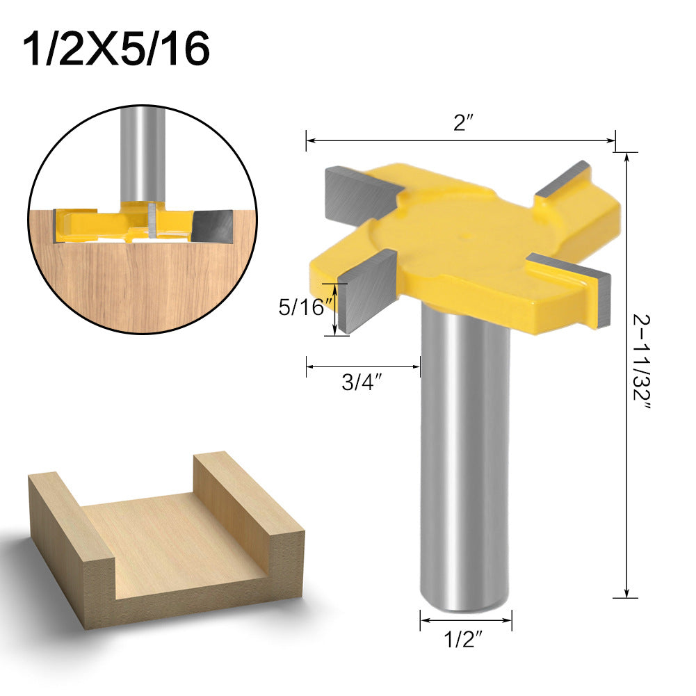 Four-blade T-knife slotting knife yellow woodworking milling cutter engraving machine cutter head large slotting knife bottom cleaning knife