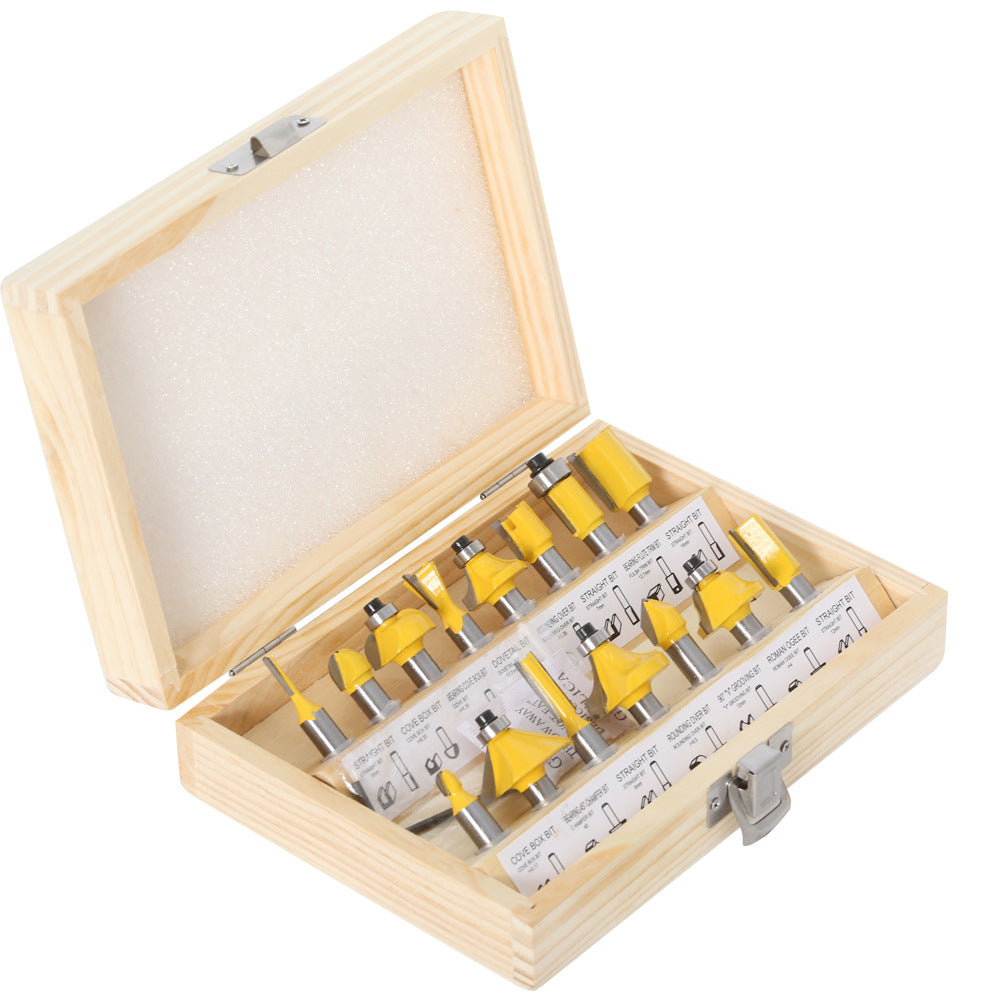 15-piece set of 8-handle woodworking milling cutter set, yellow, woodworking engraving machine/bakelite milling/trimming machine, cutter head set.