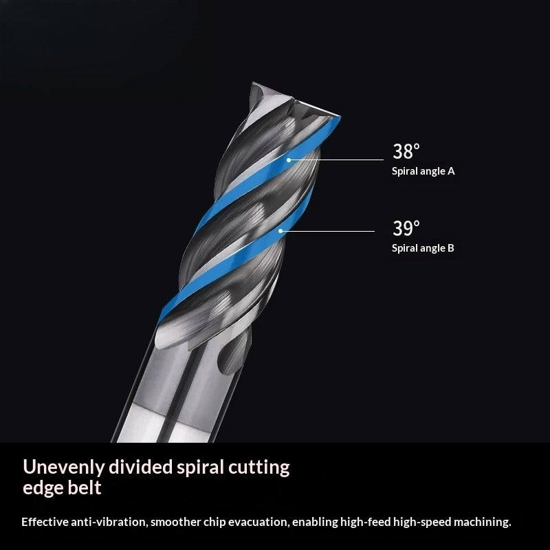 4 Flute Solid Carbide End Mill 60° Dynamic Milling HRC65 Nano Blue Coated Stainless Steel Roughing & Finishing CNC Tool