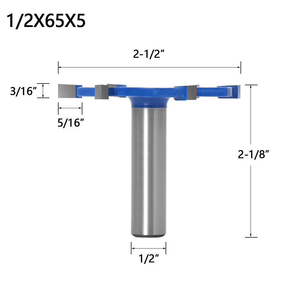 Woodworking milling cutter 6-blade T-knife mahogany six-tooth large T-knife with handle slot knife plus long handle, thickness 5mm