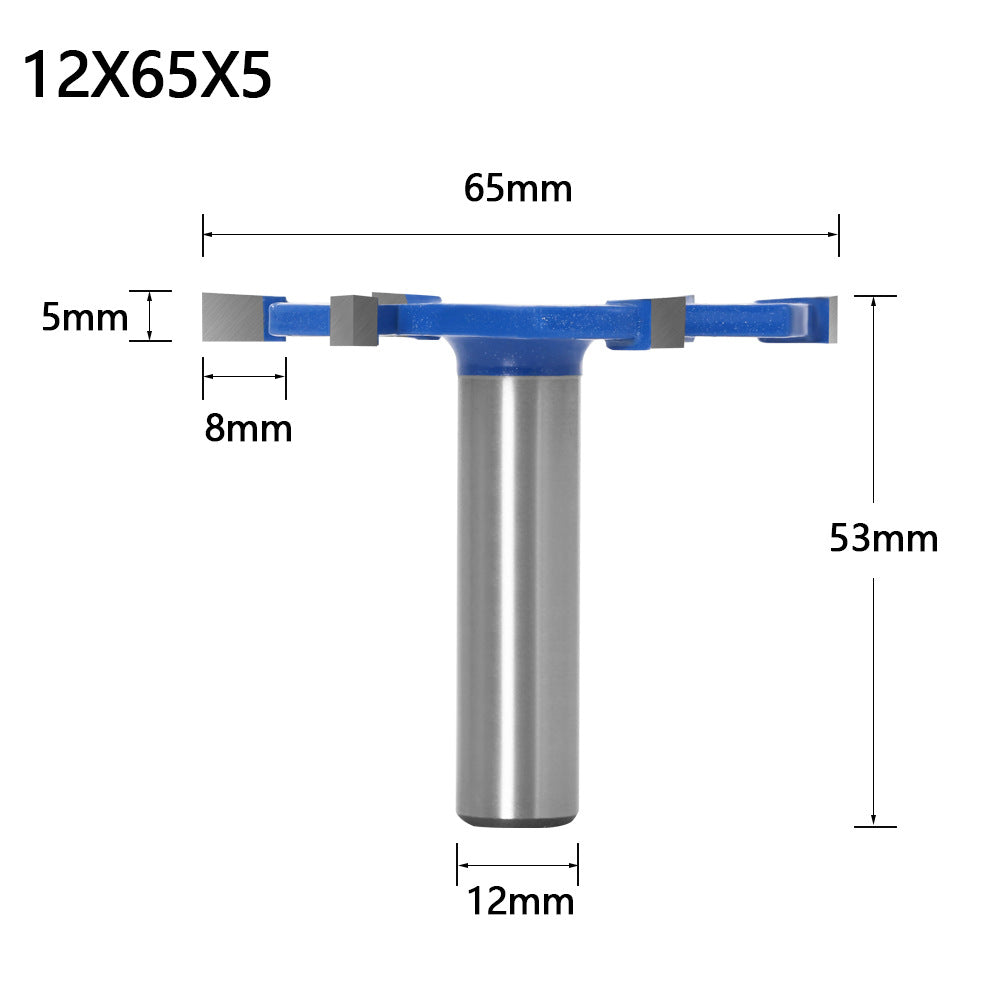 Woodworking milling cutter 6-blade T-knife mahogany six-tooth large T-knife with handle slot knife plus long handle, thickness 5mm