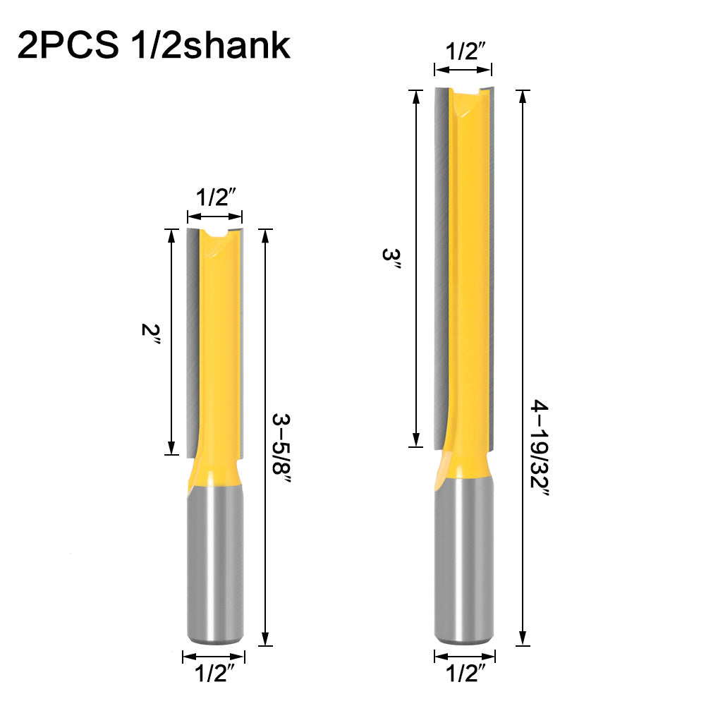 Woodworking milling cutter extended straight knife alloy cutter head woodworking slotting tool engraving machine straight tooth double blade imperial 1/2