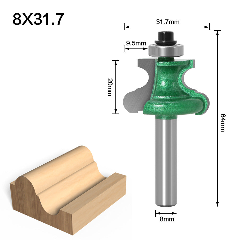 8Mm handle positive half multi-arc knife with bearing multi-angle knife crown line cutter milling cutter woodworking tool gong cutter
