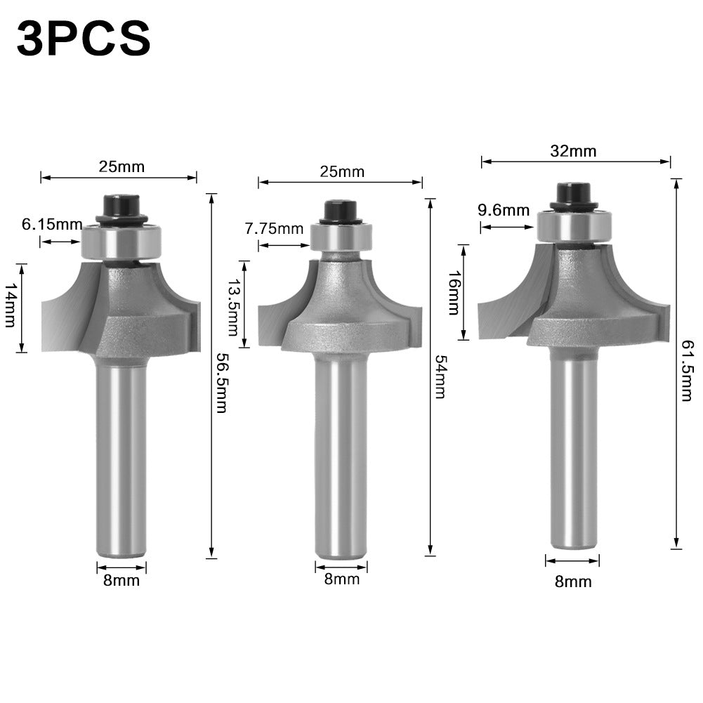 3-Piece set of fillet cutters woodworking milling cutters, fillet cutters, chamfering cutters, foreign trade export milling cutters