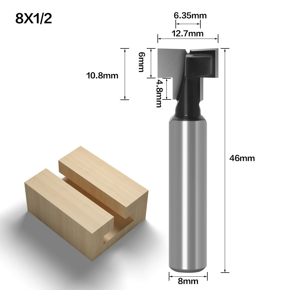 Woodworking milling cutter 8-handle keyhole cutter, wood photo frame wall-mounted T-type keyhole cutter three-piece set 9 3/8 1/2