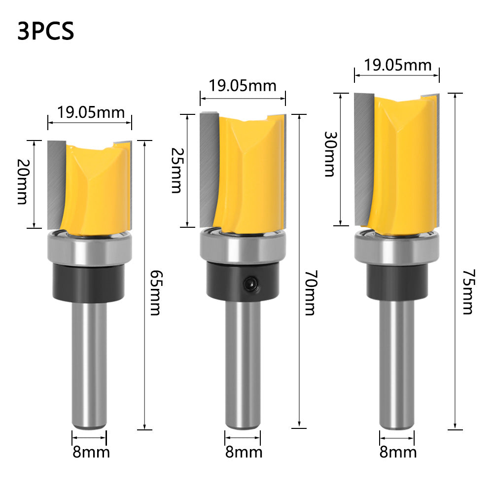 3-Piece set of 8 shank imitation shank with bearing straight knife slotting knife trimming knife straight knife trimming machine milling cutter