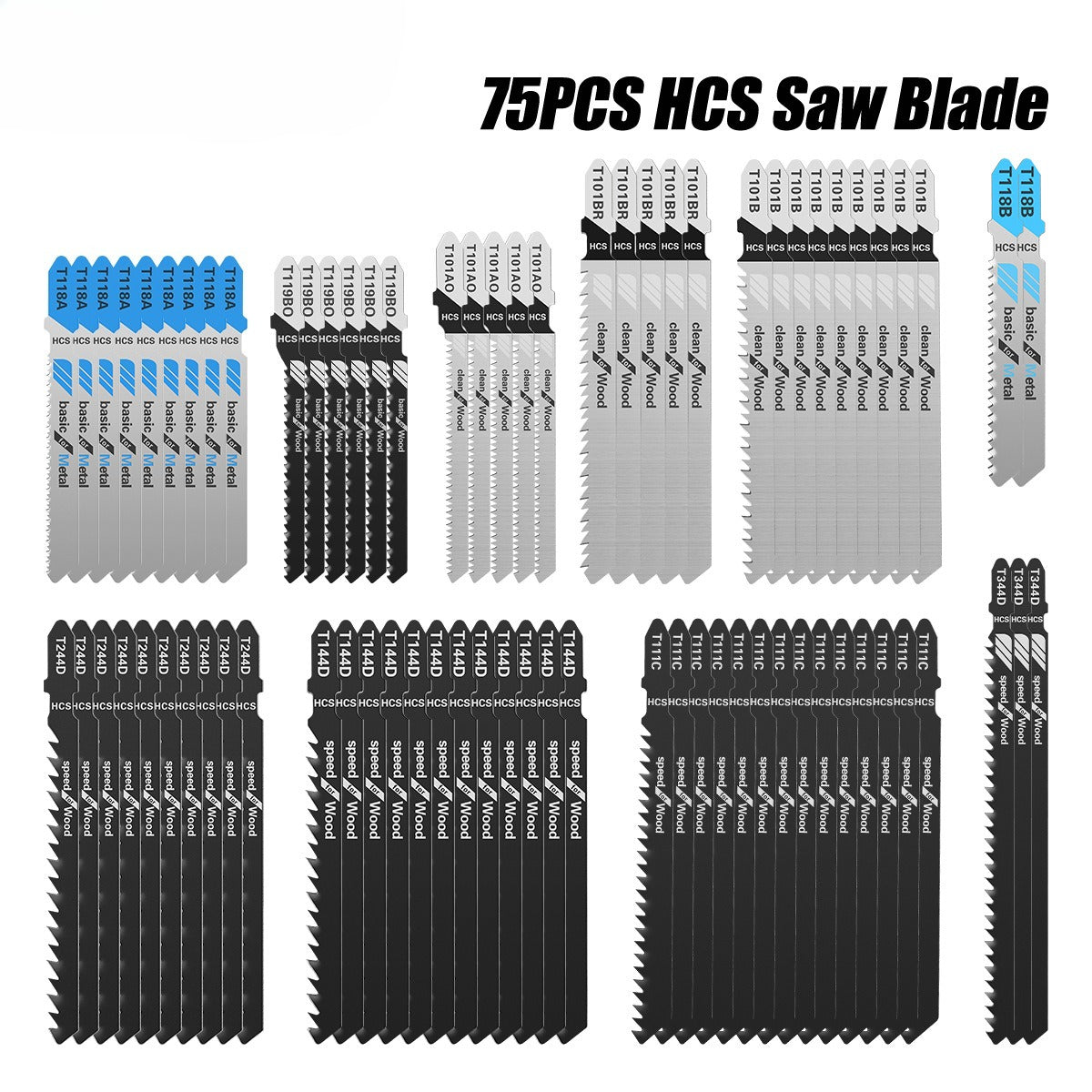 Woodworking curve saw blade 75-piece set, rough tooth saw blade set, solid wood aluminum alloy plastic cutting electric drill accessories