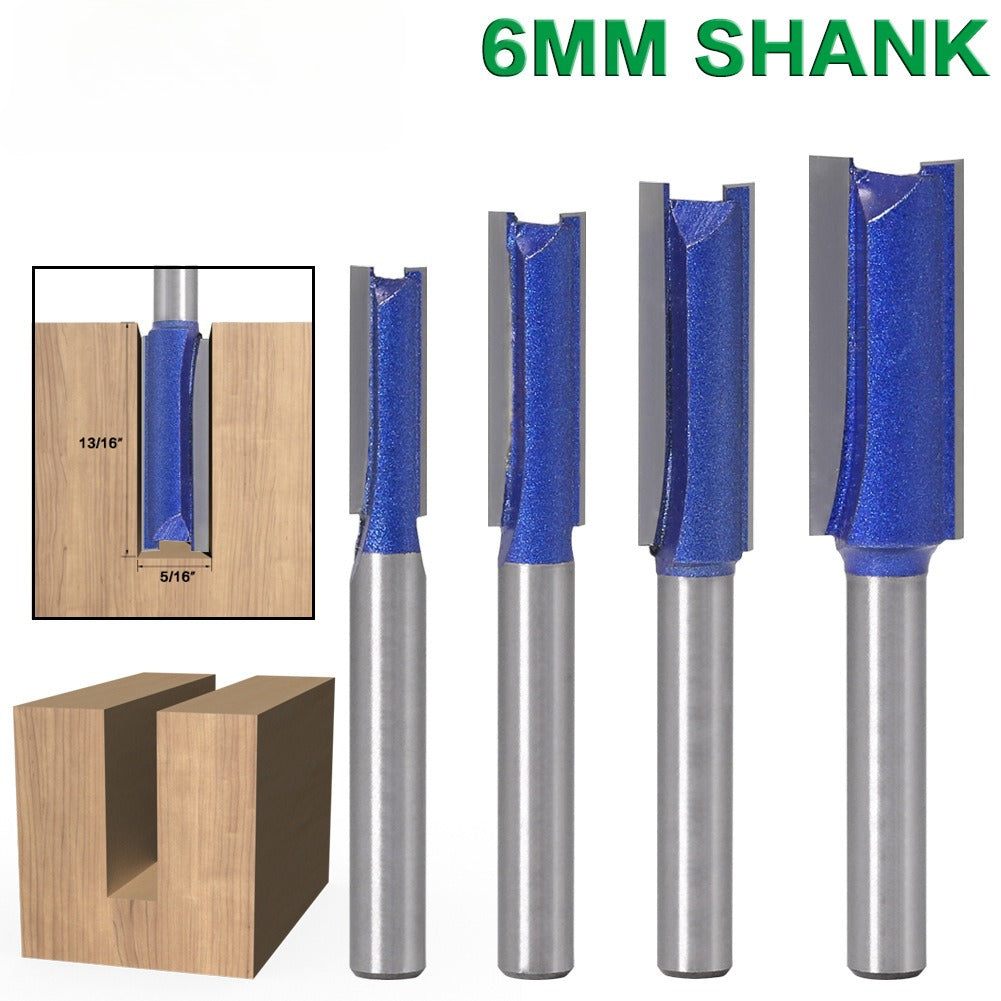 4-Piece set of 6mm shank professional grade straight knife slotting straight knife woodworking milling cutter tungsten steel alloy cutter head double edge straight knife