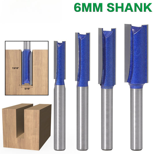4-Piece set of 6mm shank professional grade straight knife slotting straight knife woodworking milling cutter tungsten steel alloy cutter head double edge straight knife