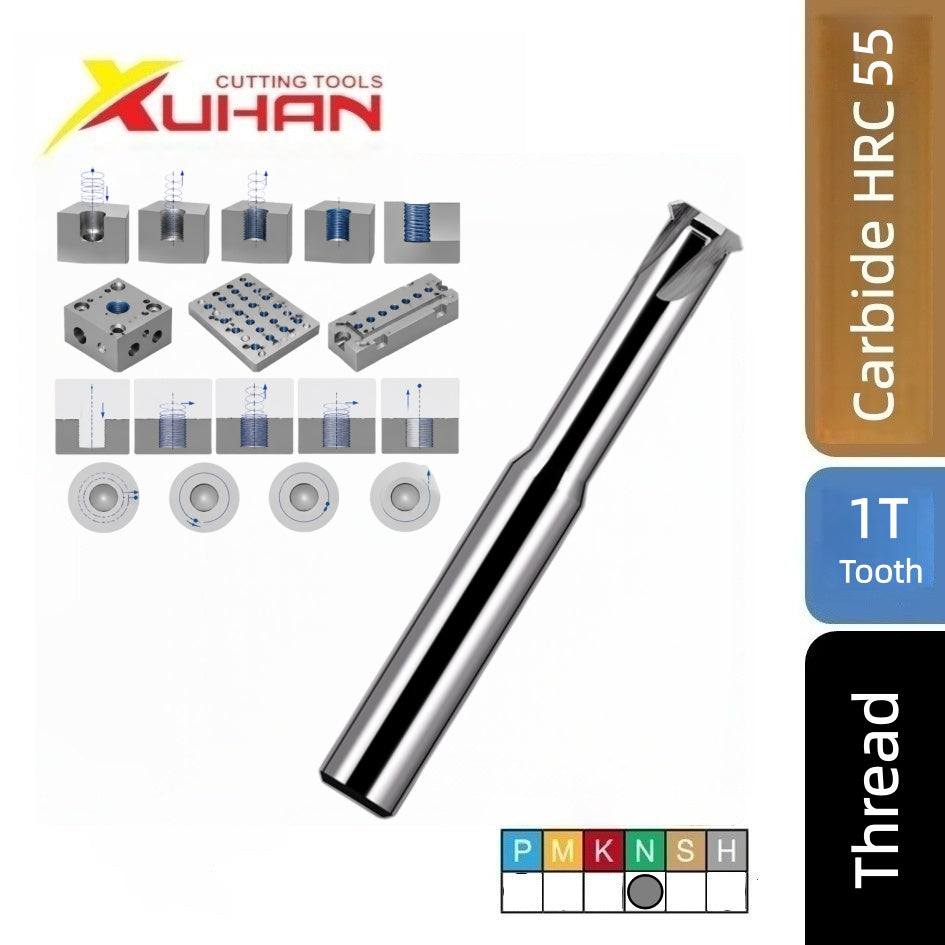 Carbide Single / Three / Full Tooth CNC Thread Milling Cutter for Aluminium HRC 55