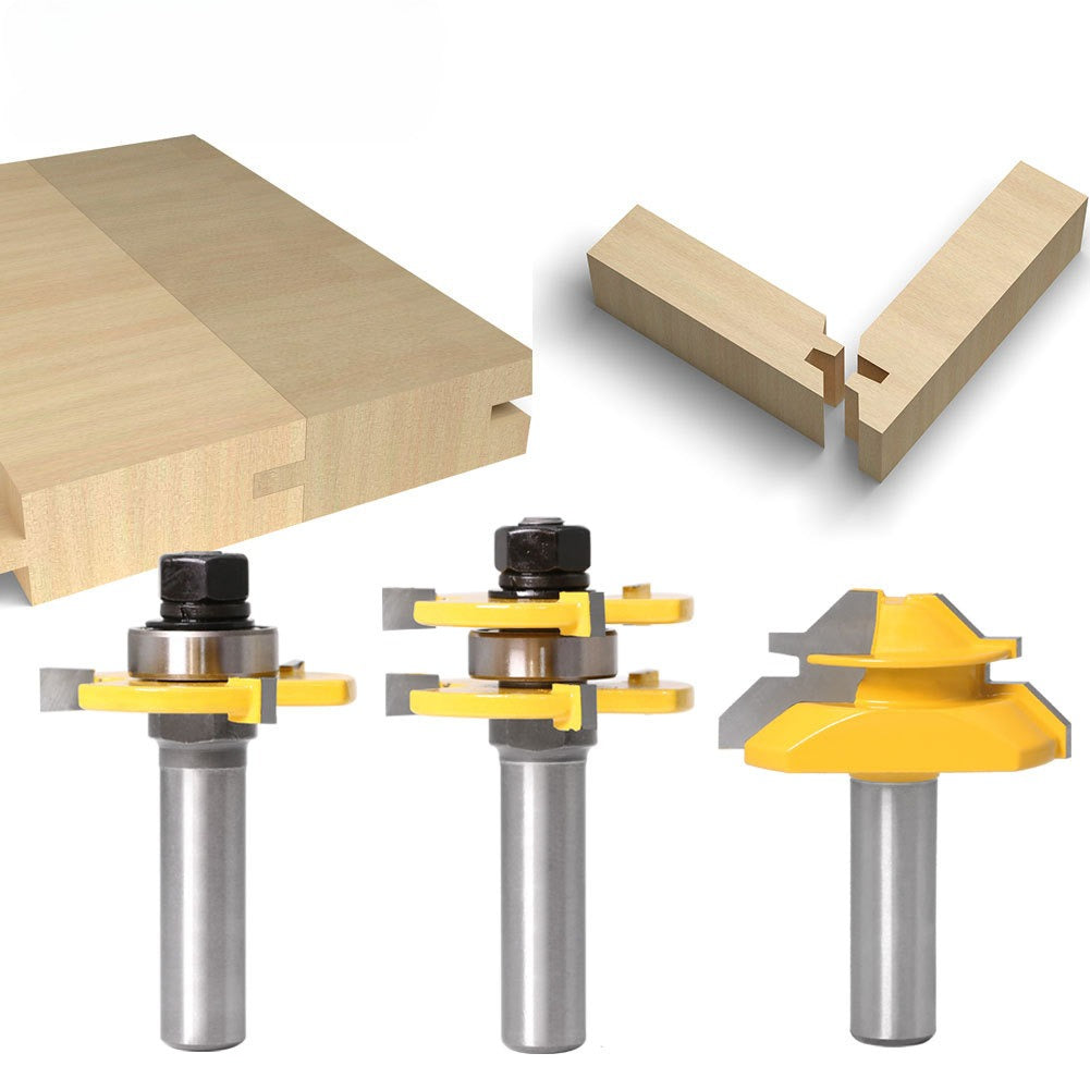 3-piece set of 45-degree tenon knife + 3-tooth T-shaped tenon knife, plywood knife, floor knife, tenon knife, tenon milling cutter, engraving machine