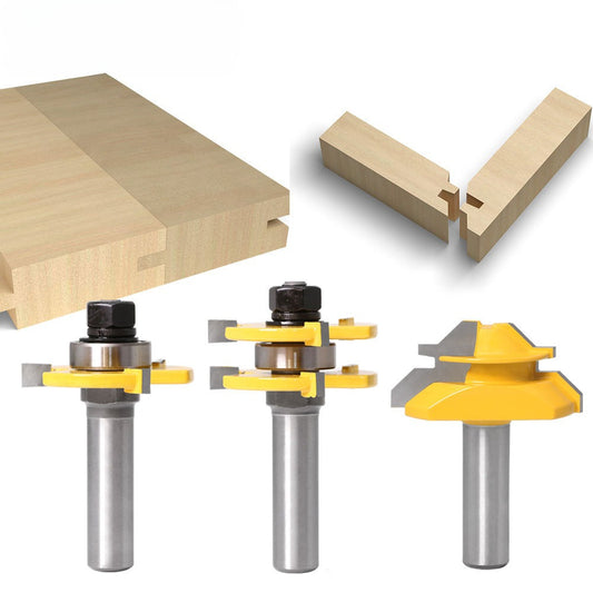 3-piece set of 45-degree tenon knife + 3-tooth T-shaped tenon knife, plywood knife, floor knife, tenon knife, tenon milling cutter, engraving machine