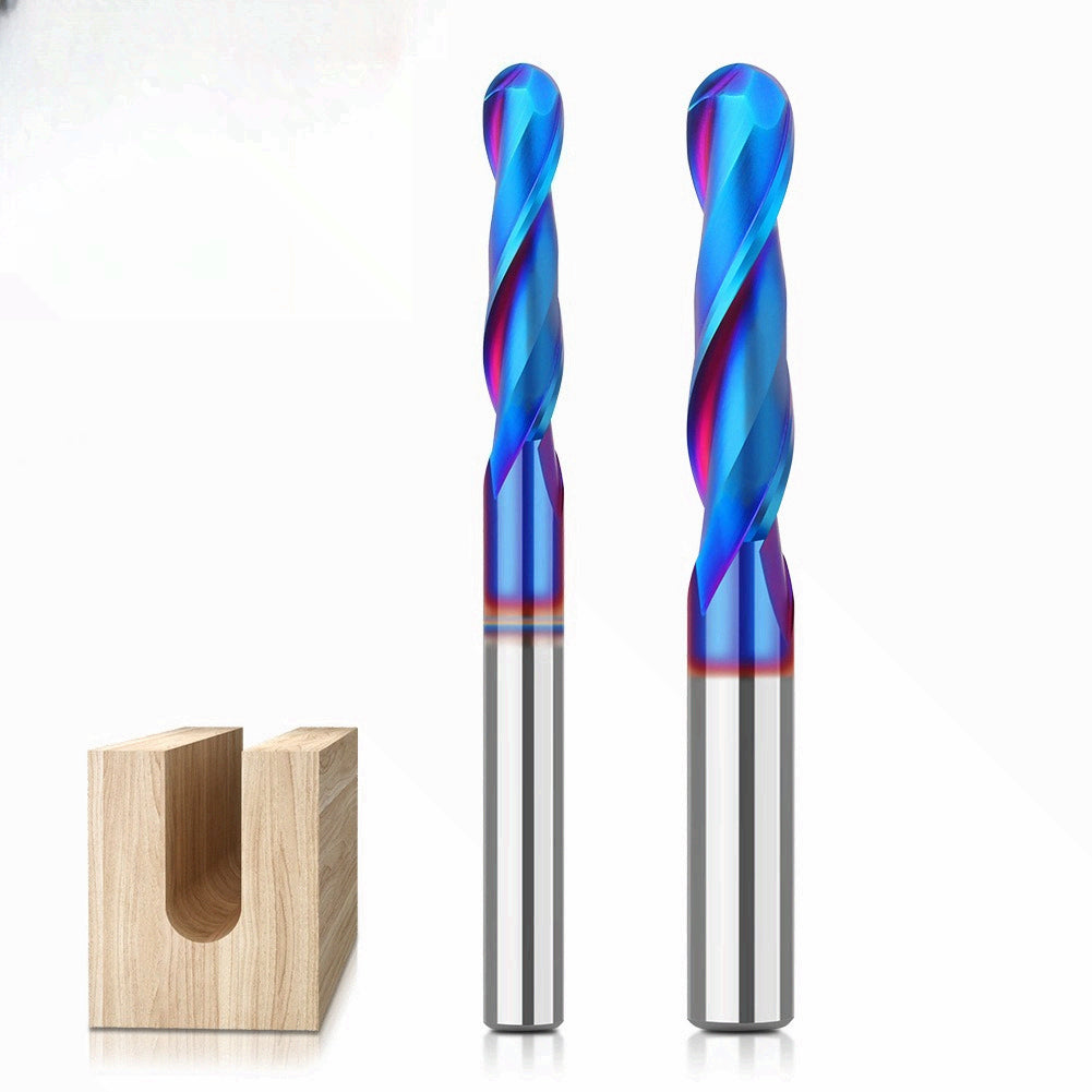 2-Blade Ball Head Straight Knife Upturn Blue Nano Woodworking Slotted Straight Knife Integral Alloy Woodworking Milling Cutter