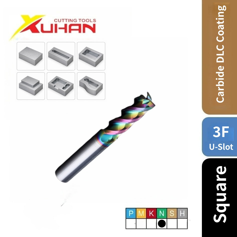 3 Flute U Groove Aluminum Carbide End Mill DLC Coating HRC65