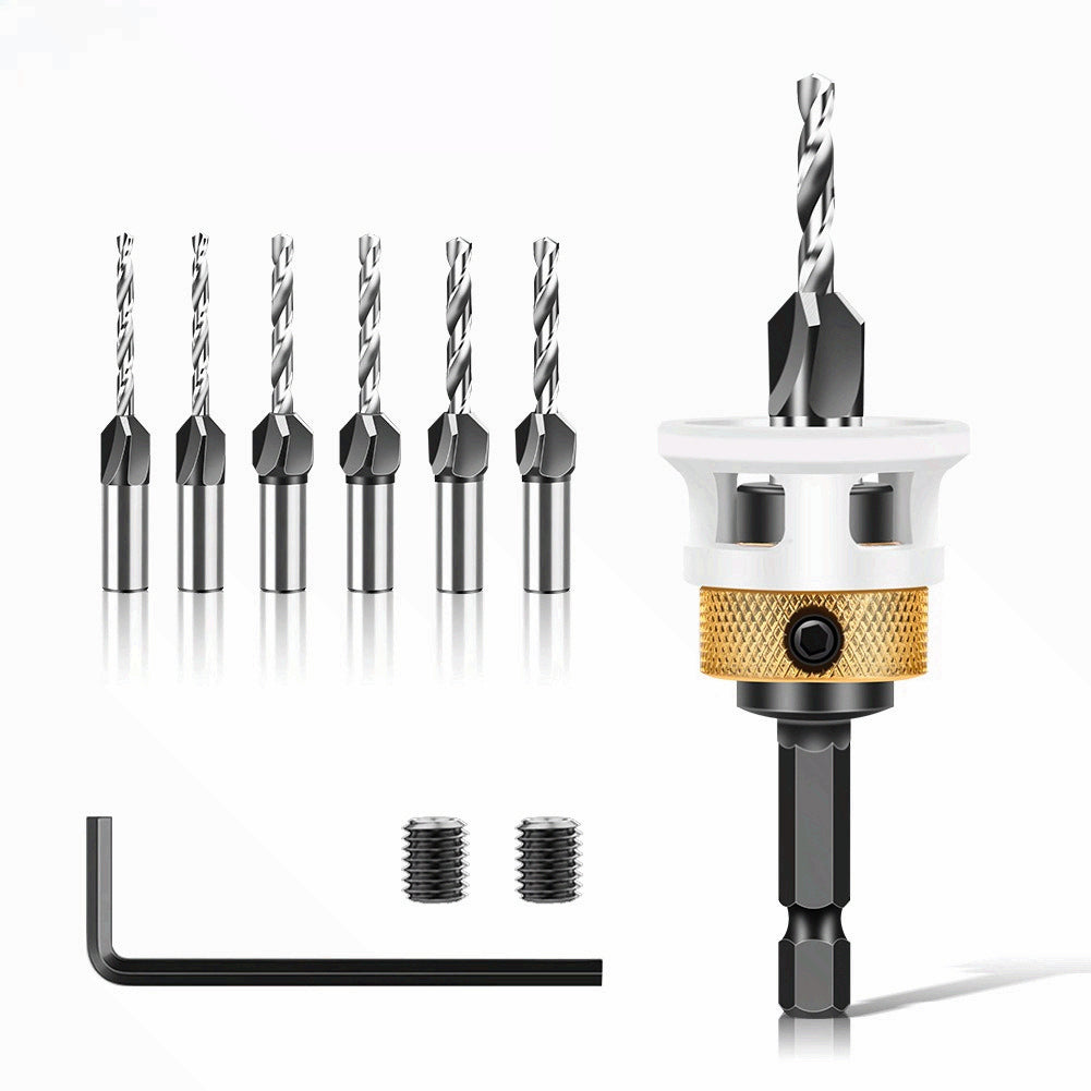 4-Piece set Woodworking limit four-edge countersunk drill bit Taper hole drill Adjustable depth Step drill Hidden screw countersunk head