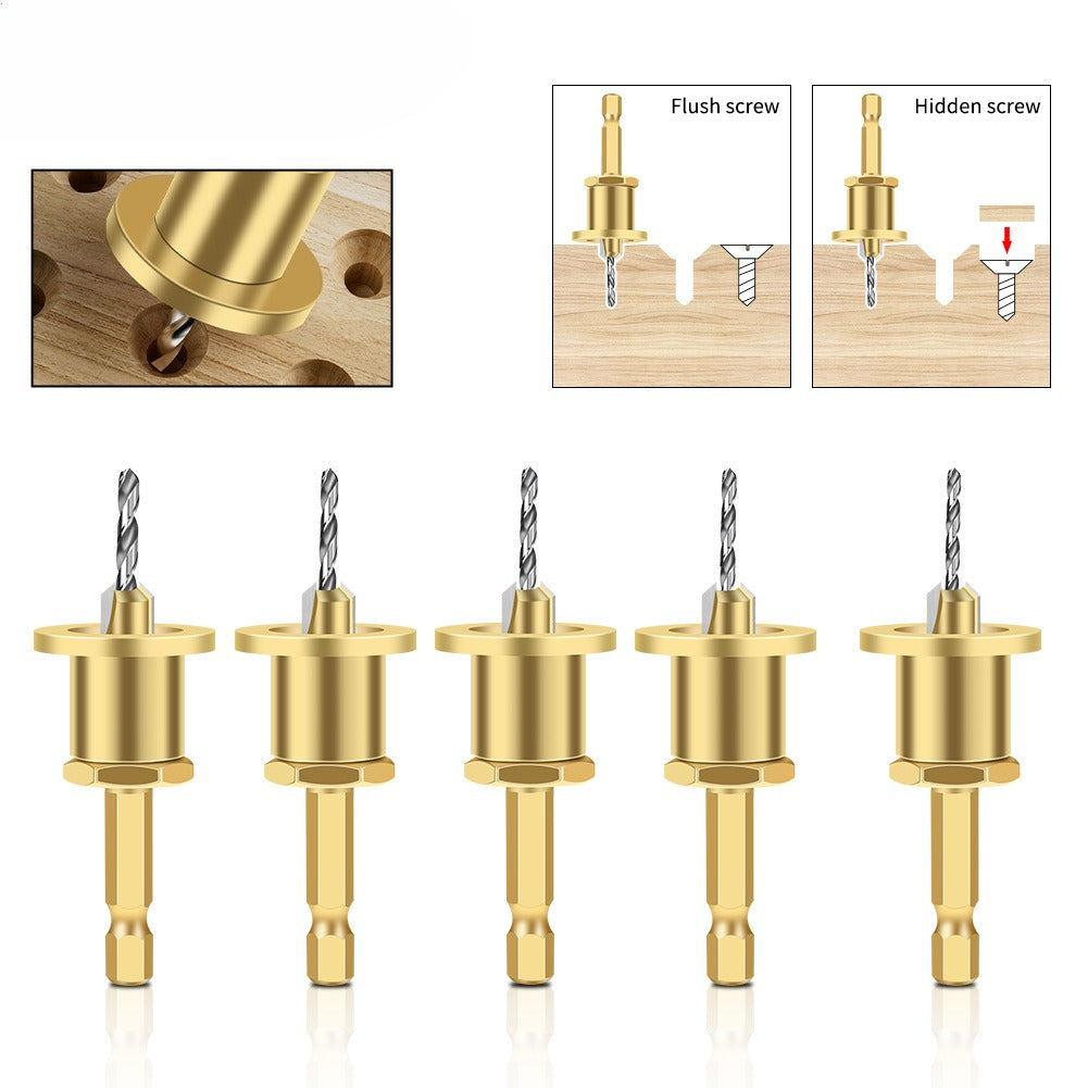 Adjustable hexagonal shank countersunk hole drilling tapered hole drilling screw step drill self-tapping screw alloy head wood installation