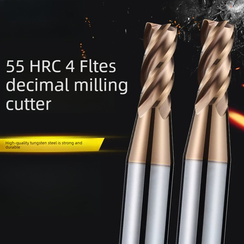 HRC55 Solid Carbide 4 Flute Flat End Mill with Coating for Steel, Reduced Shank 6mm Shank, Step Roughing Mill