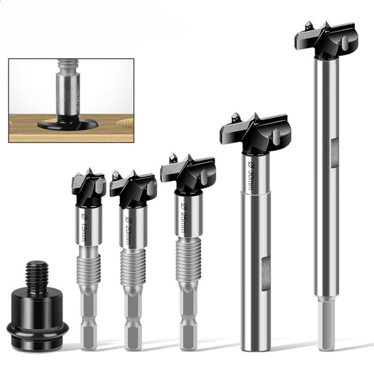 Multifunctional extended woodworking hole opener, external thread flat wing drill, extended limit wooden board hand drill, reaming drill bit