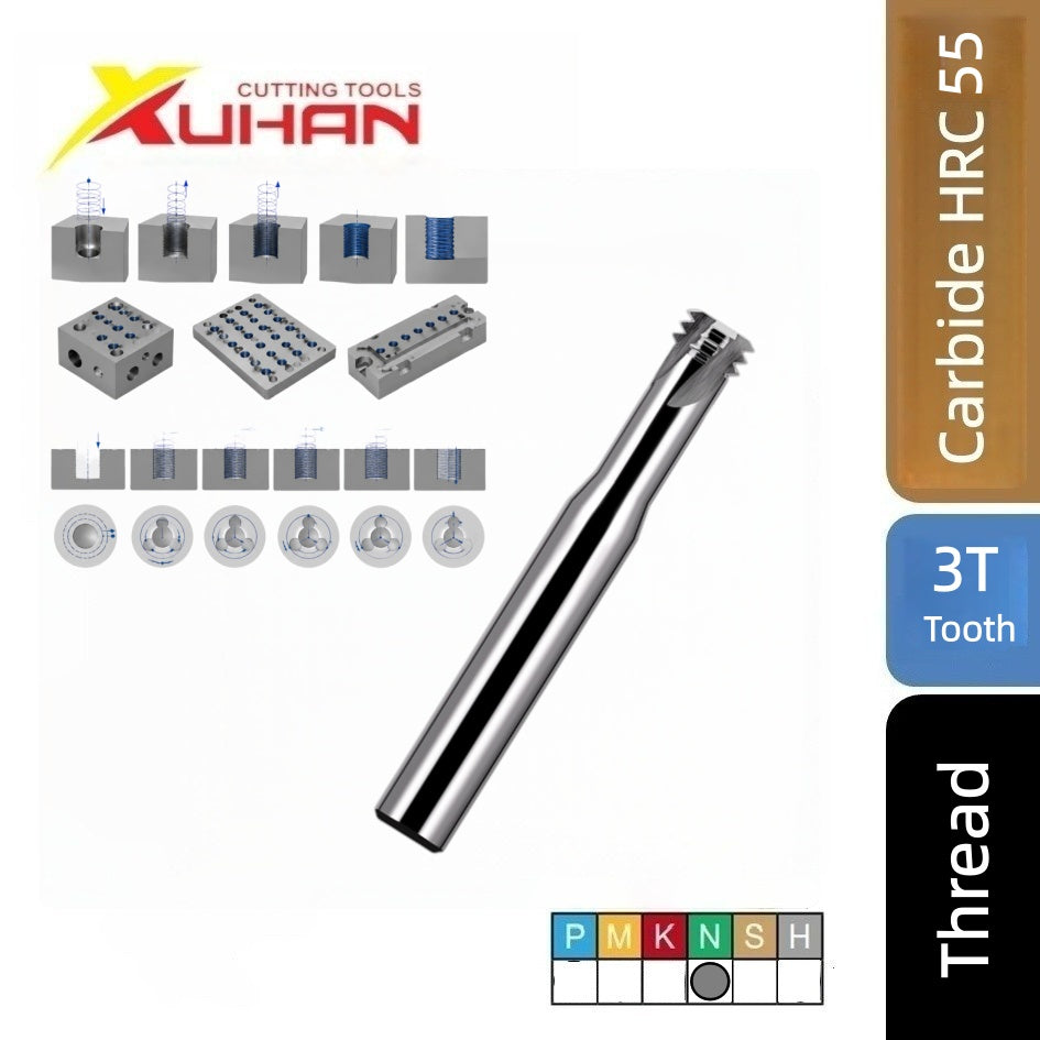 Carbide Single / Three / Full Tooth CNC Thread Milling Cutter for Aluminium HRC 55