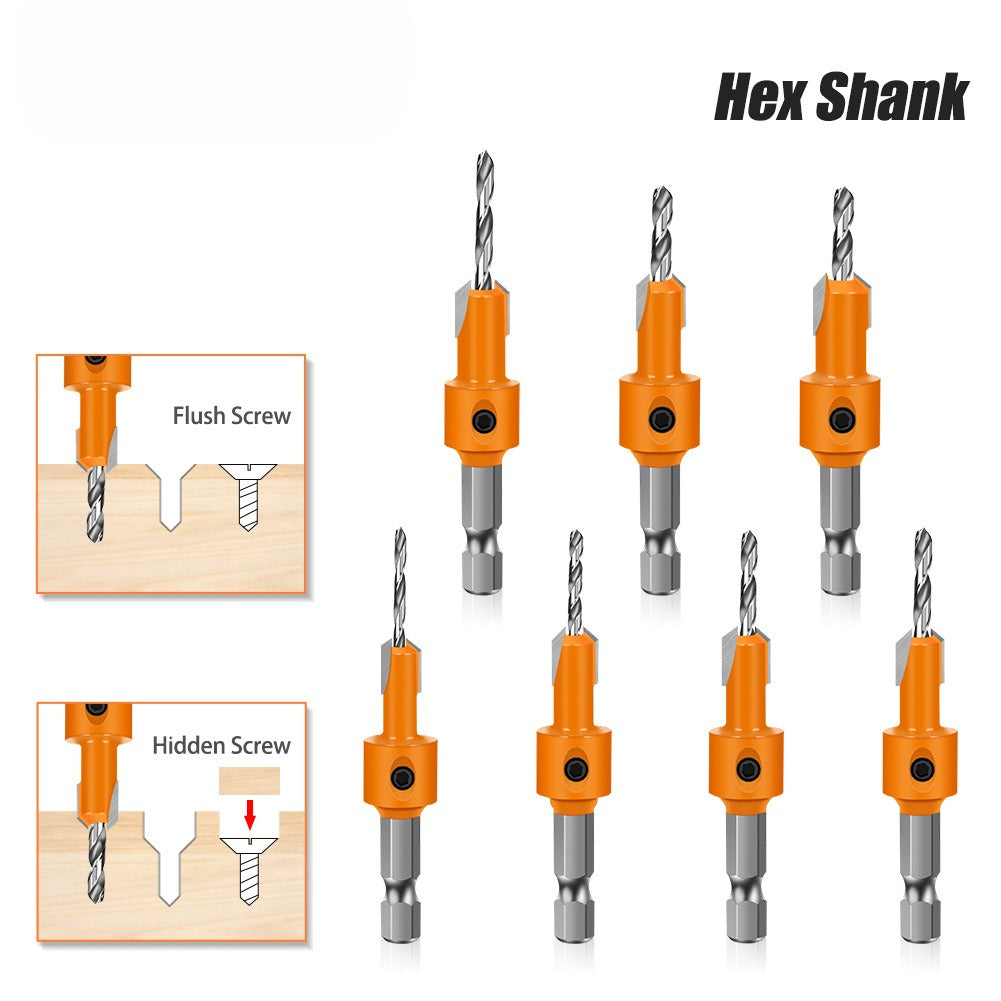 Hexagonal shank woodworking drill countersunk drill hidden screw hole double edge punching countersunk drill high speed steel woodworking drill