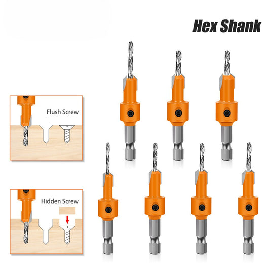 Hexagonal shank woodworking drill countersunk drill hidden screw hole double edge punching countersunk drill high speed steel woodworking drill