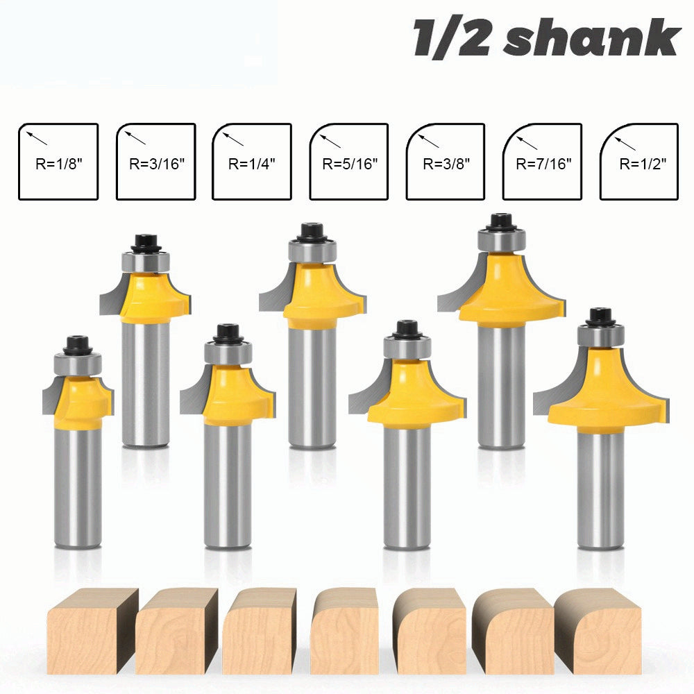 7-Piece set of fillet knife 1/2 handle 12 handle, woodworking milling cutter slotting knife trimming machine R chamfering knife engraving machine gong knife