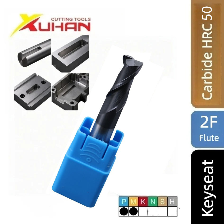 2 Flutes Keyseat Milling Cutter, Solid Carbide End Mill, Flat Bottom Long Length Coated Milling Tool for Steel, HRC50