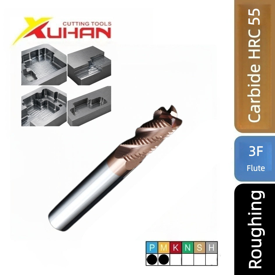 3 Flute Carbide Roughing End Mill for Aluminum/Steel HRC 55