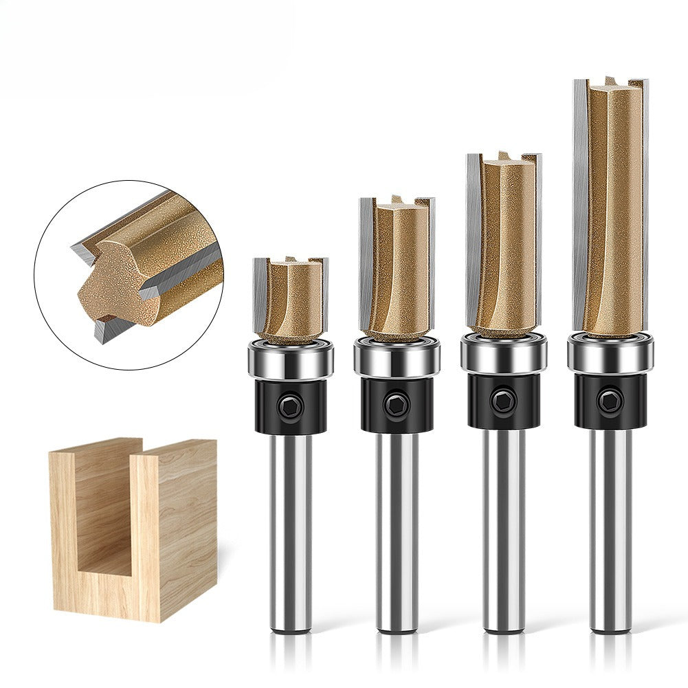 Professional grade three-edged bearing straight knife 1/4 handle trimming knife slotting diameter 12.7 diameter engraving machine woodworking milling cutter head