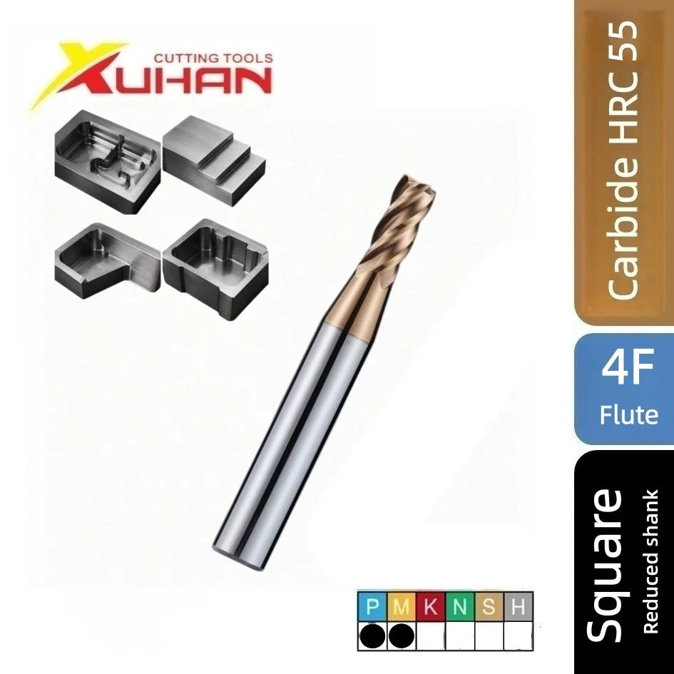 4 Flute HRC55 Long Reach Reduced Shank Carbide End Mill TiSiN Coated for Steel Milling