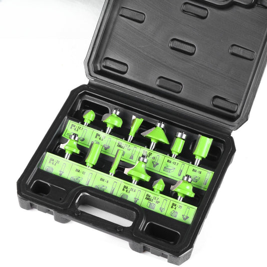 12-Piece set of 1/4 handle woodworking milling cutter set, trimming machine cutter head, bakelite milling engraving machine, milling cutter, trimming cutter 12PC