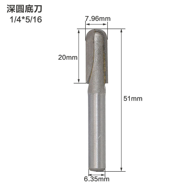 Deep round bottom cutter Round bottom cutter Woodworking milling cutter Slotting cutter Edge trimming machine Knife head Engraving machine Bakelite gong cutter