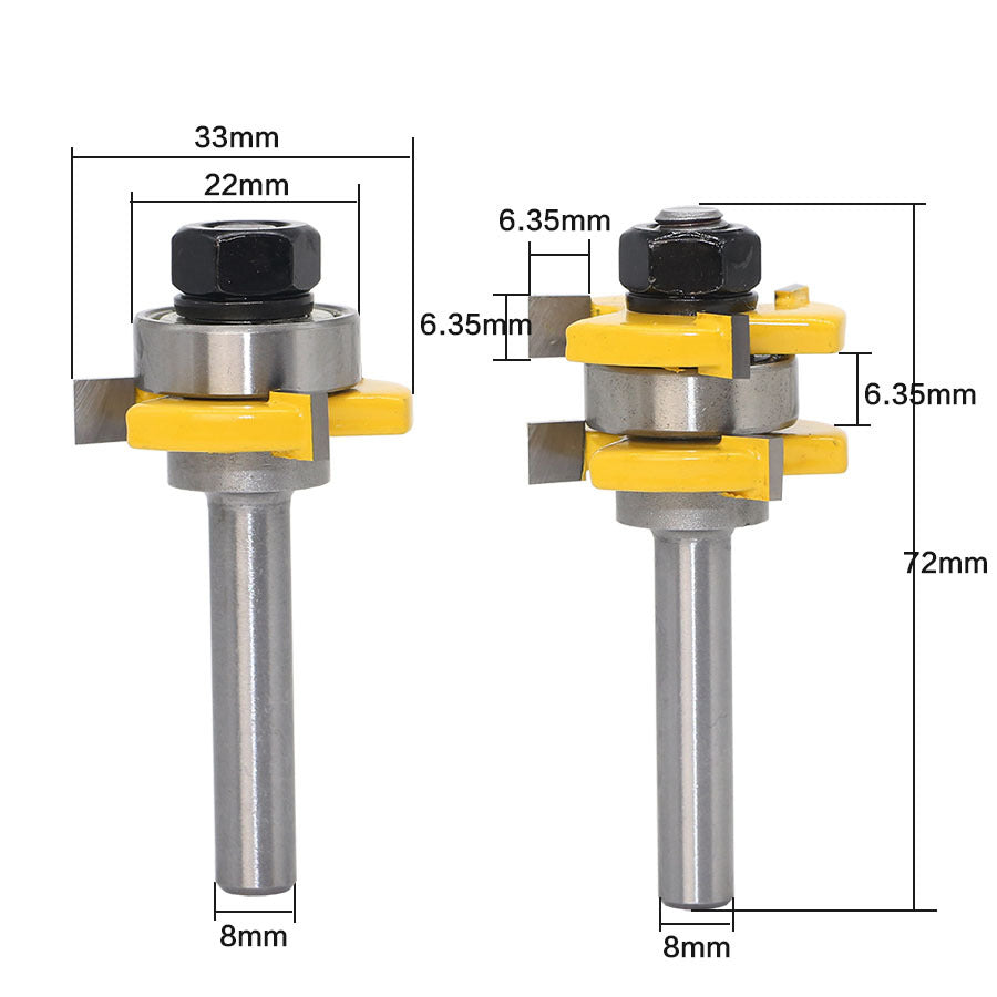 8-Handle 3-tooth T-shaped tenon cutter Square tooth tenon cutter, floor cutter, puzzle cutter, woodworking milling cutter, engraving cutter