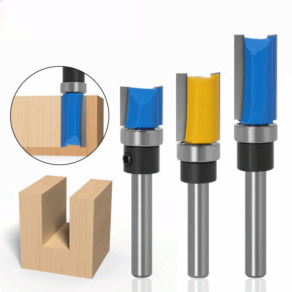 3-Piece set imitation trimming knife bearing straight knife slotting knife trimming knife engraving woodworking milling cutter trimming machine head