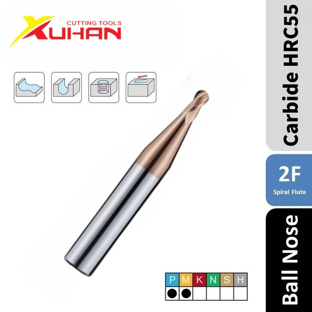 2 Flute BALL NOSE Carbide Mill TiSiN HRC 55