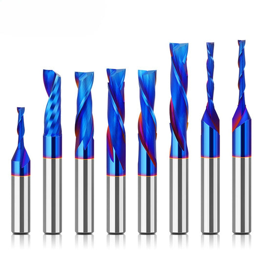 8-Handle straight knife composite integral alloy blue-plated slotting knife top-spin bottom-spin trimming knife carbide woodworking milling cutter