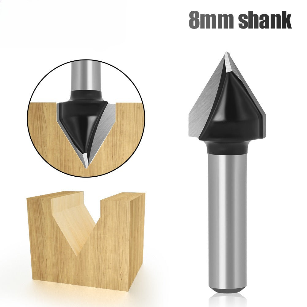 Jincheng 8mm handle 60 degrees professional grade V-shaped knife chamfering beveled edge knife woodworking trimming machine tool head folding alloy milling cutter