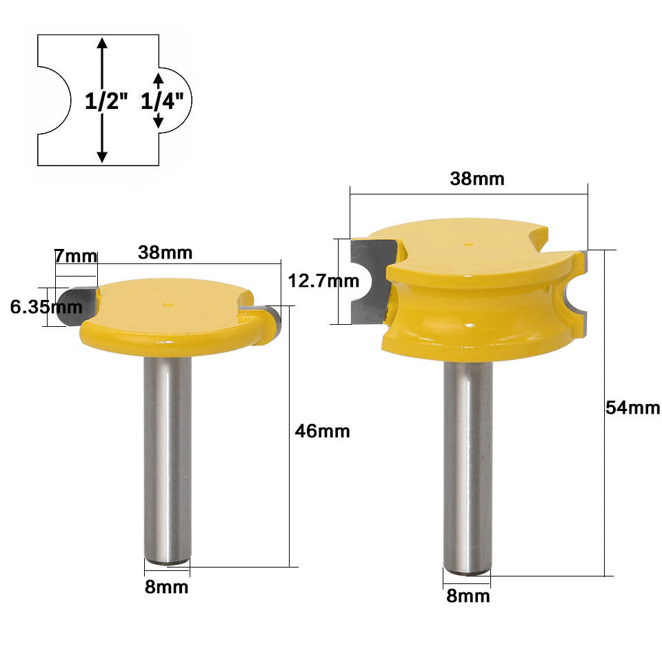 2-Piece set of 8-handle circular arc T-shaped tenon cutter, floor cutter, plywood cutter, woodworking milling cutter, trimming machine, engraving machine, milling cutter
