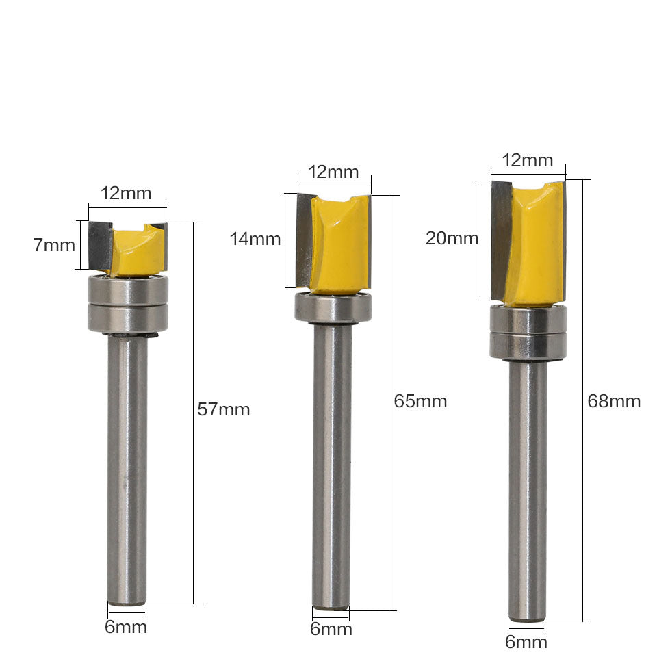 3-Piece set of 6-handle imitation trimming knife bearing straight knife trimming knife woodworking milling cutter trimming machine head