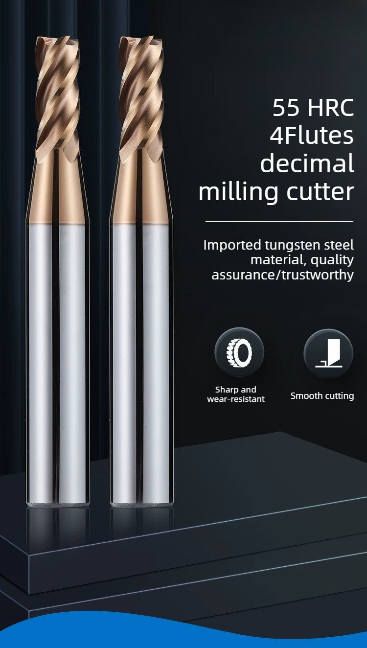 HRC55 Solid Carbide 4 Flute Flat End Mill with Coating for Steel, Reduced Shank 6mm Shank, Step Roughing Mill