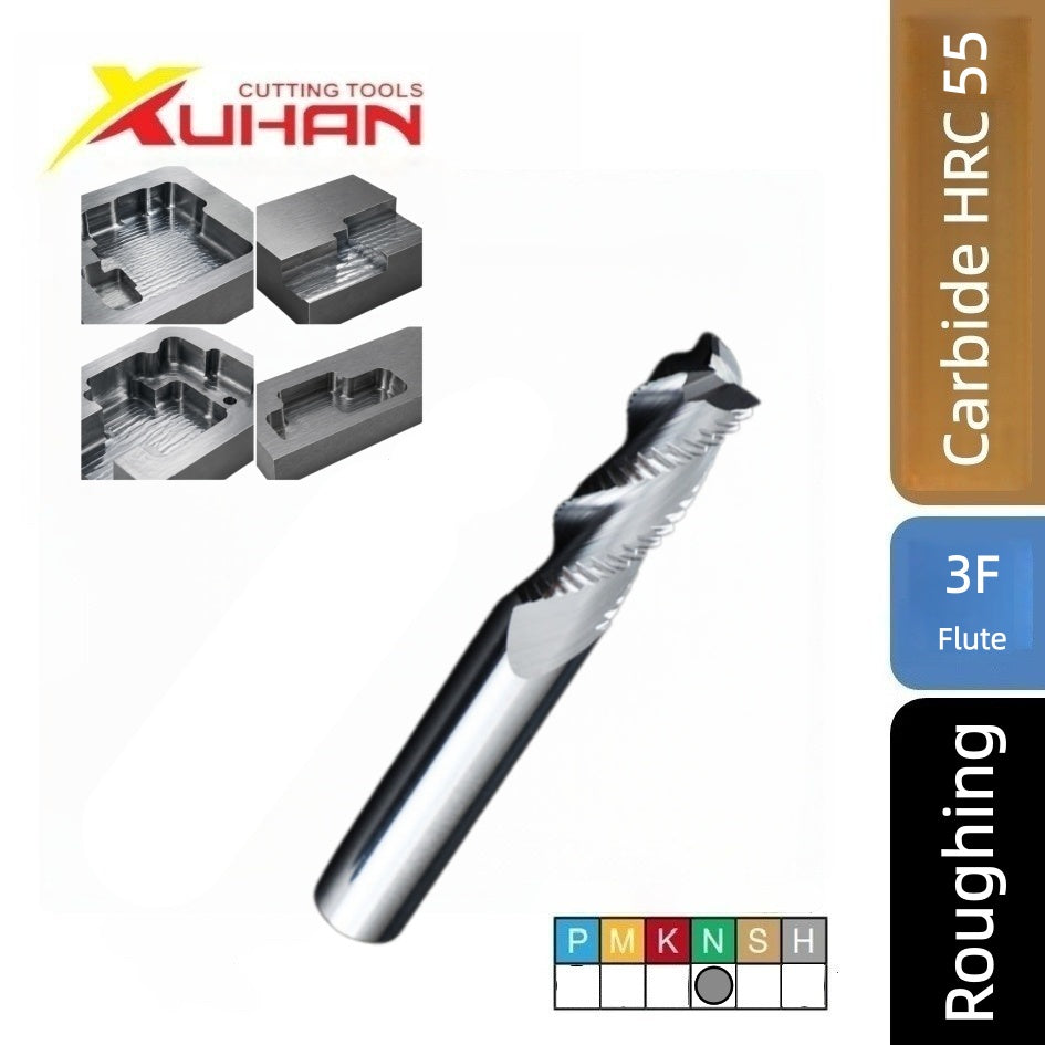 3 Flute Carbide Roughing End Mill for Aluminum/Steel HRC 55