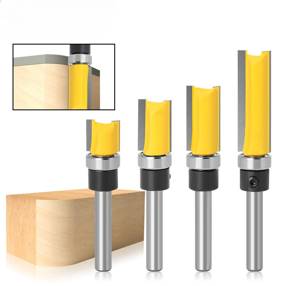 1/4 handle, copy bearing trimming cutter, woodworking milling cutter, double-edged bearing straight cutter, extended