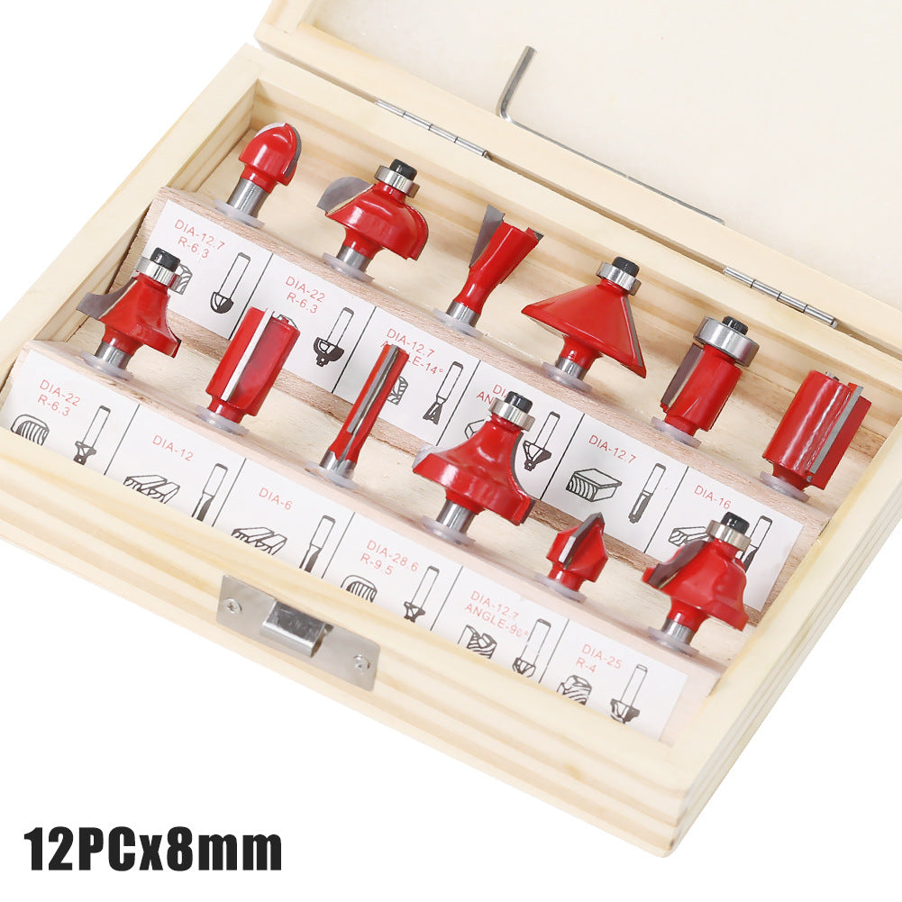 15-piece set 1/4 handle 1/2 handle 8 handle 6 handle woodworking milling cutter set 12-piece set woodworking slotting milling cutter