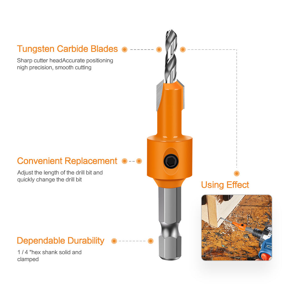 Hexagonal shank woodworking drill countersunk drill hidden screw hole double edge punching countersunk drill high speed steel woodworking drill