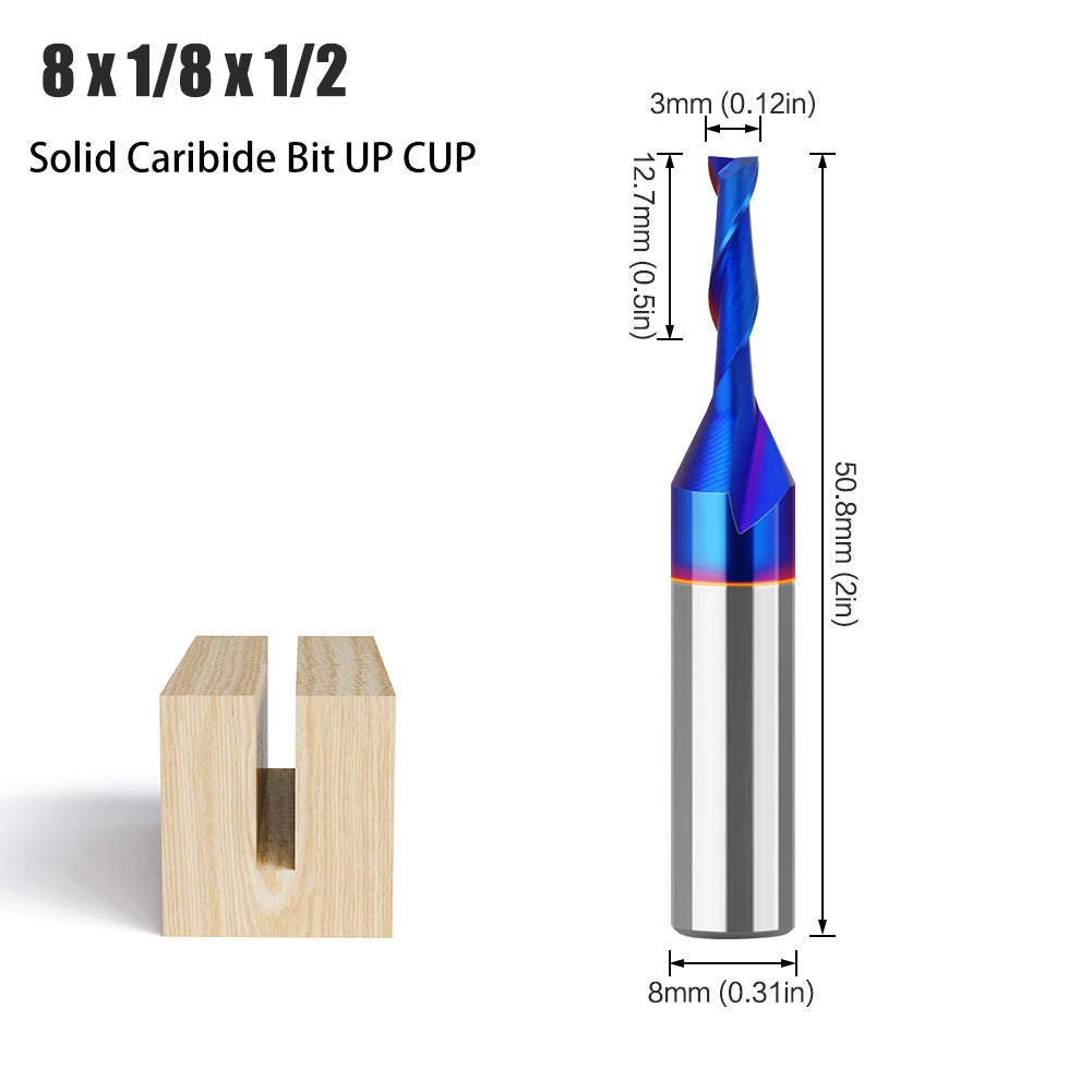 8-Handle straight knife composite integral alloy blue-plated slotting knife top-spin bottom-spin trimming knife carbide woodworking milling cutter