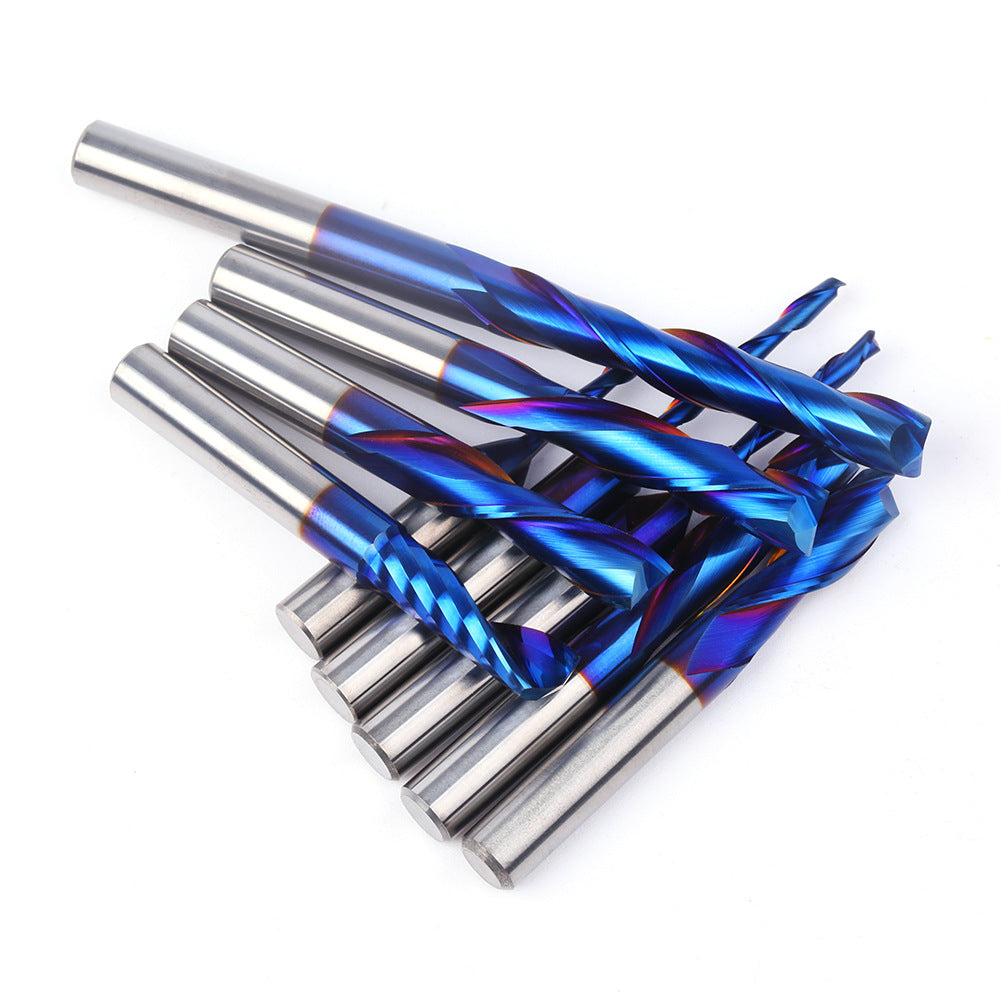 8-Handle straight knife composite integral alloy blue-plated slotting knife top-spin bottom-spin trimming knife carbide woodworking milling cutter