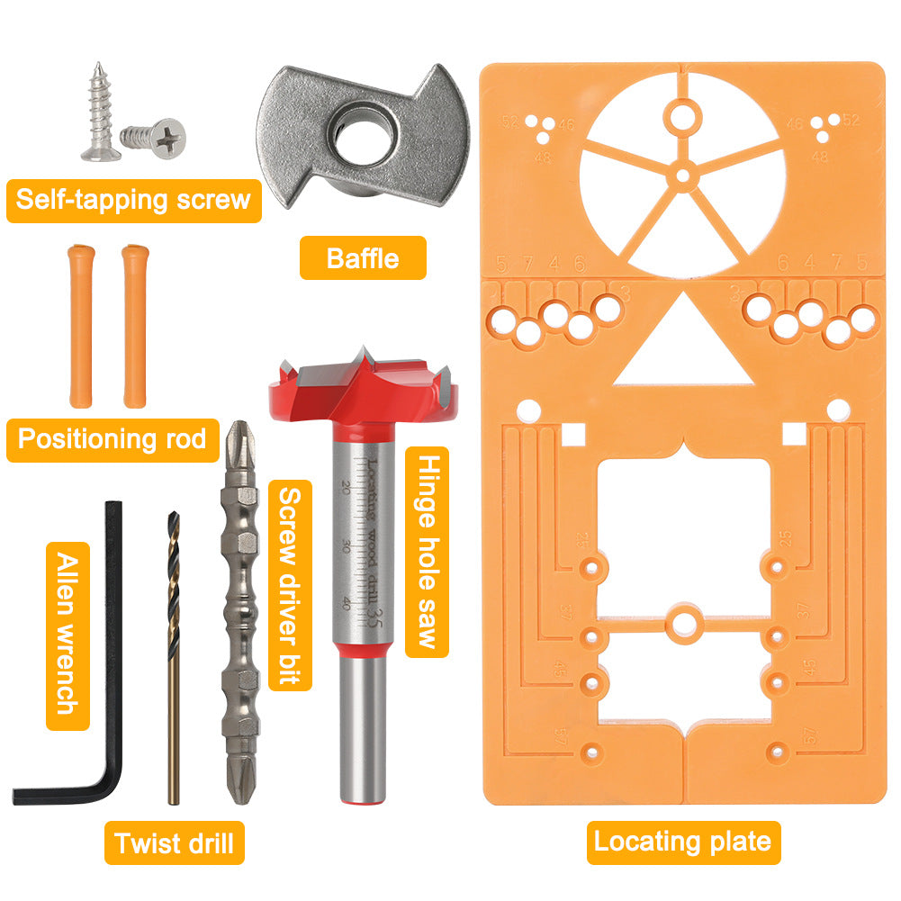 No cover hinge drill combination set, hinge hinge woodworking hole positioner 35mm adjustable